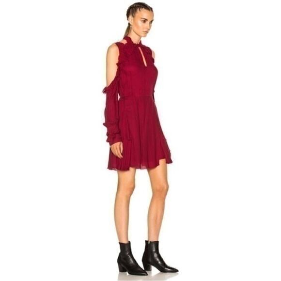 IRO Dress Hanie Red Wine Burgundy Cold Shoulder Ruffle Festival‎ Event NWT $400 - Picture 4 of 15
